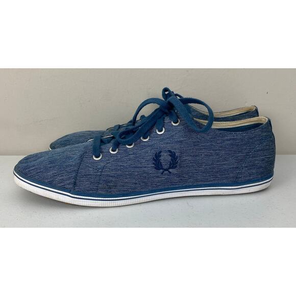 Men Fred Perry Kingston Space Dyed nylon denim jean style fashion sneakers, 12 - Picture 9 of 13
